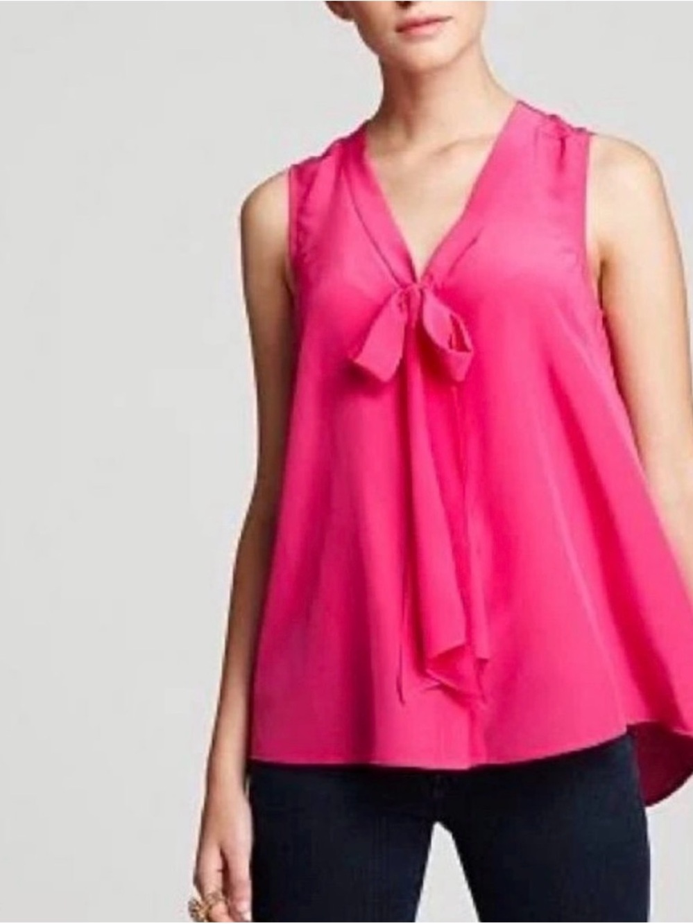 Lilly Pulitzer 100% silk Hot Pink Tie-Front Sleeveless blouse